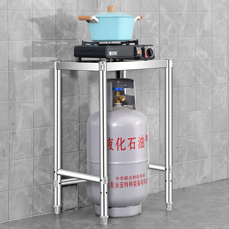 单层不锈钢工作台面厨房灶台架子做饭切菜桌子下空放气罐桶收纳架