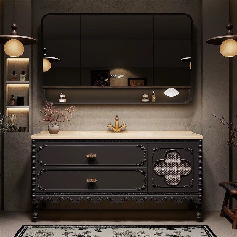 落地藤编浴室柜洗手洗脸盆柜组合陶瓷一体盆卫生间洗漱台2025新款