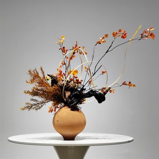 新中式干花橙色调仿真花艺假花干支插花样板房酒店民宿软装饰摆花