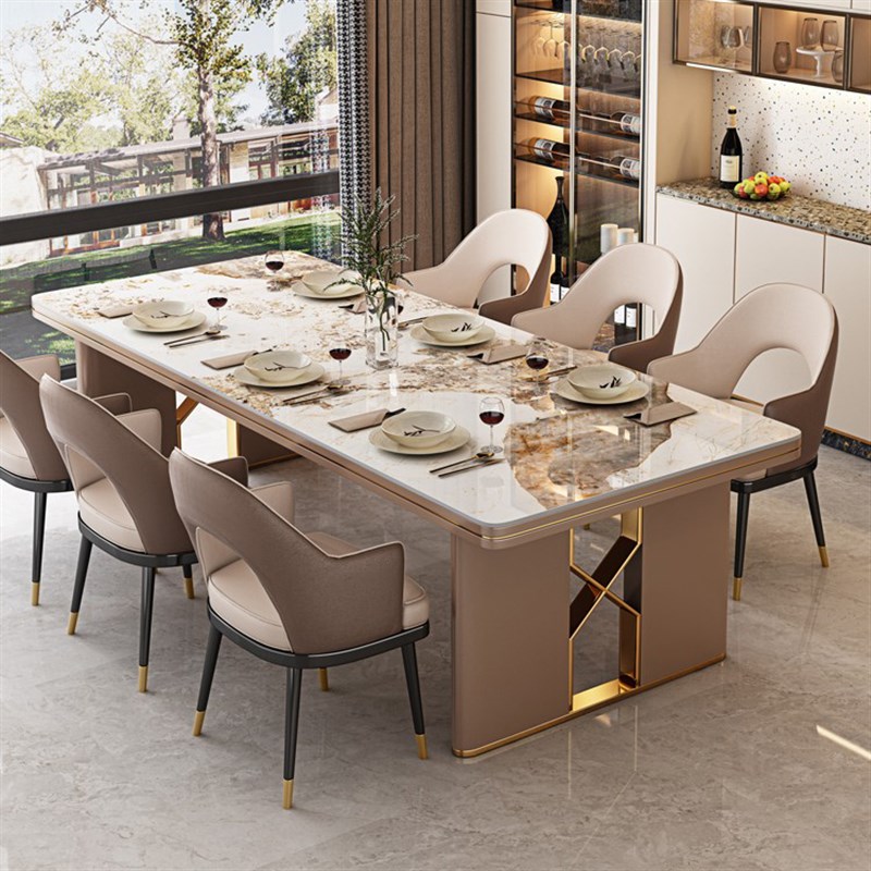 岩板岛台餐e桌椅2米轻奢亮光现代简约长方形饭桌8人理石别墅大板