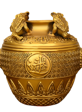 纯铜聚宝盆摆件黄铜金蟾米缸铜制工艺品家居客厅电视柜酒柜装饰