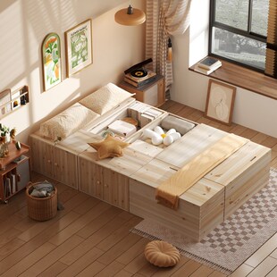 简约榻榻米木箱实木床定制组装储物小户型收纳床衣柜箱一体落地床