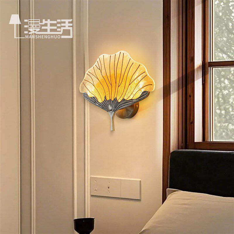 床头壁灯中古风复古卧室客厅背景墙灯新中式宋式美学高端过道灯