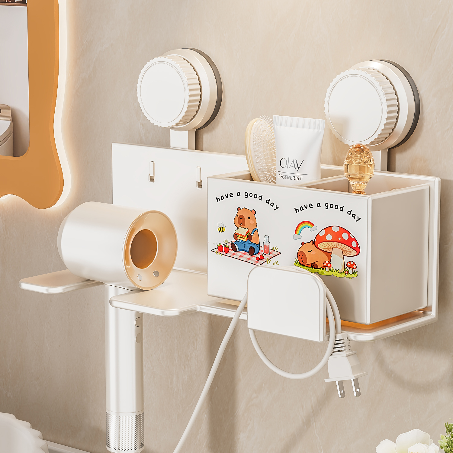 多功能吸盘吹风机置物架免打孔