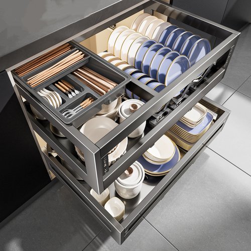 双层抽屉式橱柜收纳碗架置物架