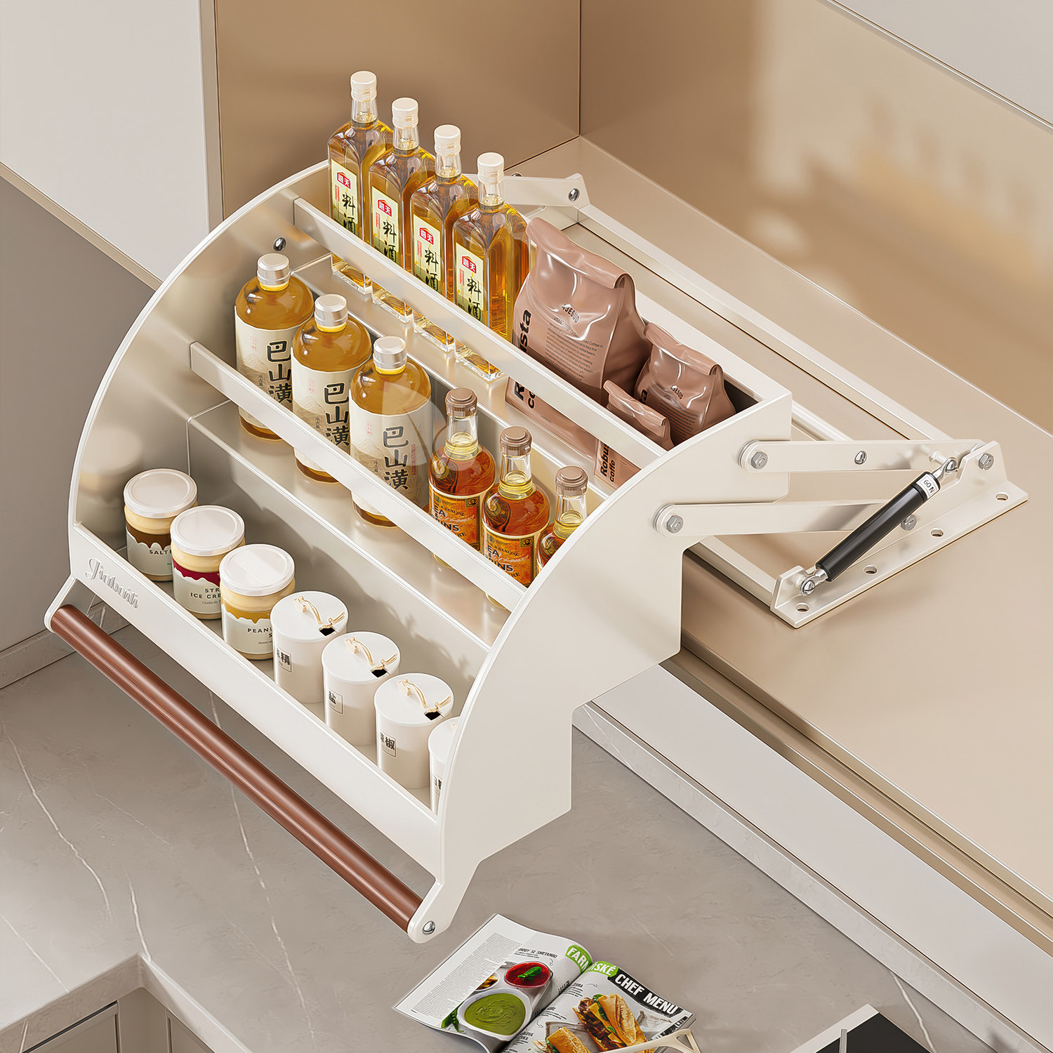 吊柜升降拉篮厨房橱柜下拉式调味拉篮高柜上下伸缩收纳调料置物架,收纳整理,整理架/置物架/收纳架,淘宝优惠券,粉丝福利购,淘宝优惠卷