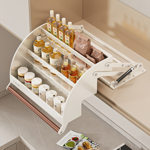 吊柜升降拉篮厨房橱柜下拉式调味拉篮高柜上下伸缩收纳调料置物架