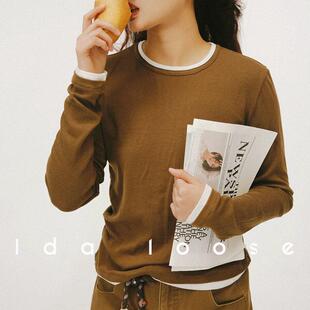 Idaloose天丝羊毛亲肤软糯假两件叠搭打底针织衫上衣