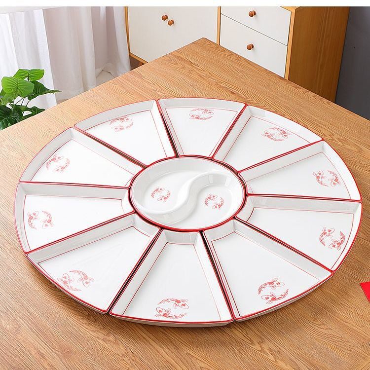 年年有鱼团圆聚餐喜庆套盘拼盘组合餐具套装圆桌套盘陶瓷釉下彩