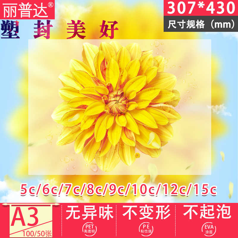 丽普达塑封膜a3 100张相片塑封膜a3透明塑封纸膜热塑封膜a3 10丝
