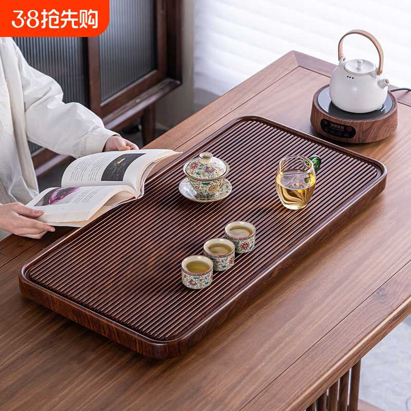 整块茶盘实木家用排水干泡台功夫茶具茶海办公室简易竹制款大