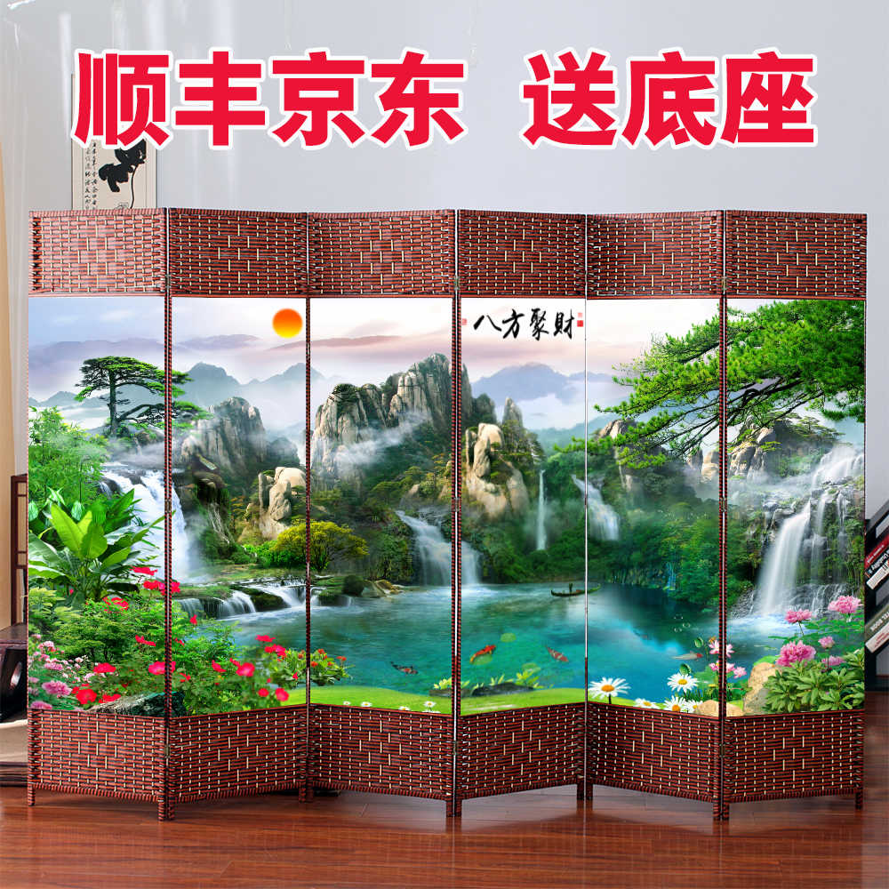 新式中式藤编屏风隔断办公室卧室折叠移动挡板挡风挡床客厅餐饮图片