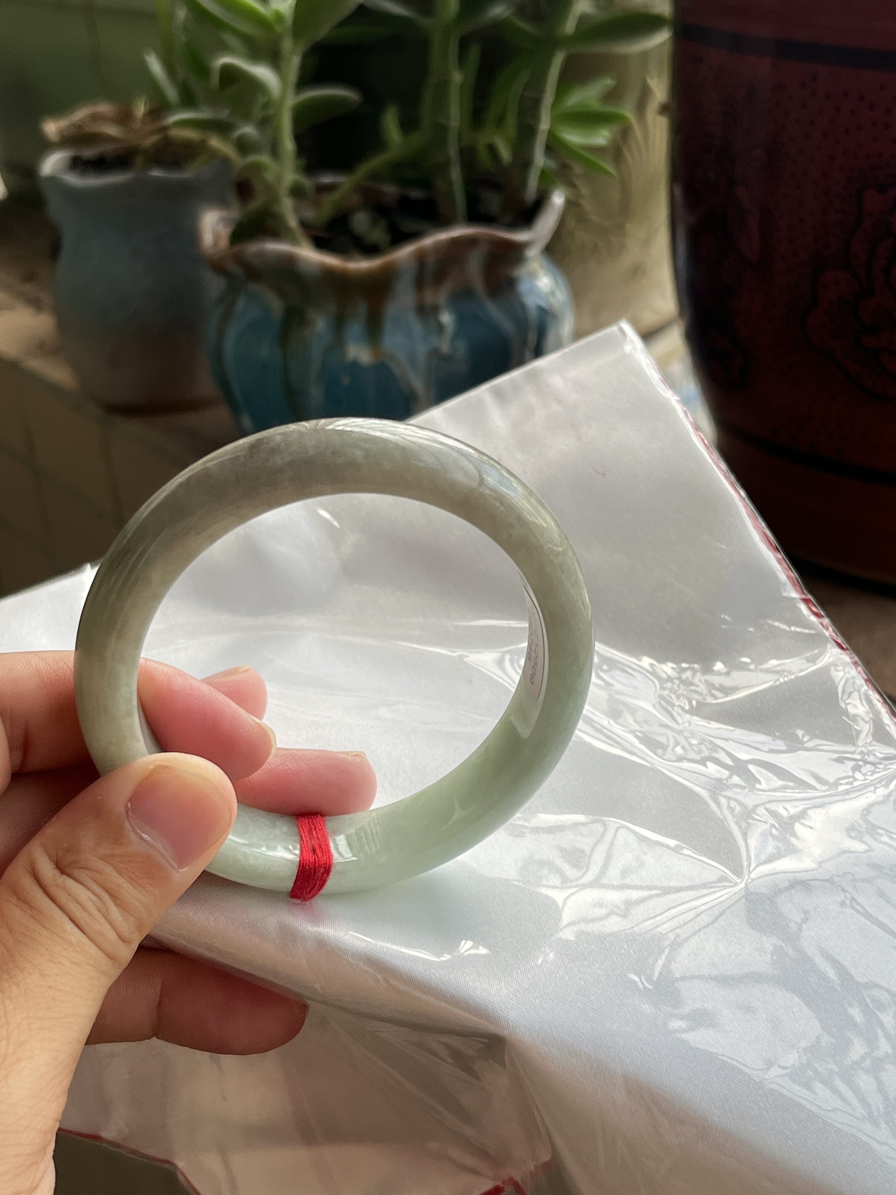 0746天然A货翡翠59-13-8.5半山半水香槟色特色手镯完美