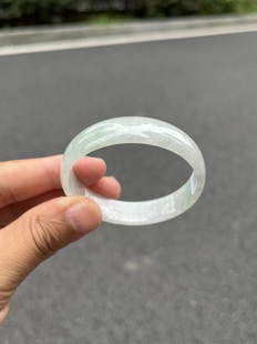 0044天然A货翡翠手镯51-12-4薄款公主镯水润细腻带绿花五裂