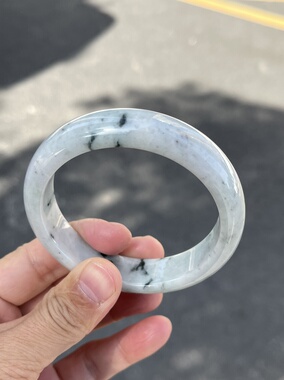 0606-0986天然A货翡翠手镯61-15-8.4宽版轮胎特色水墨花