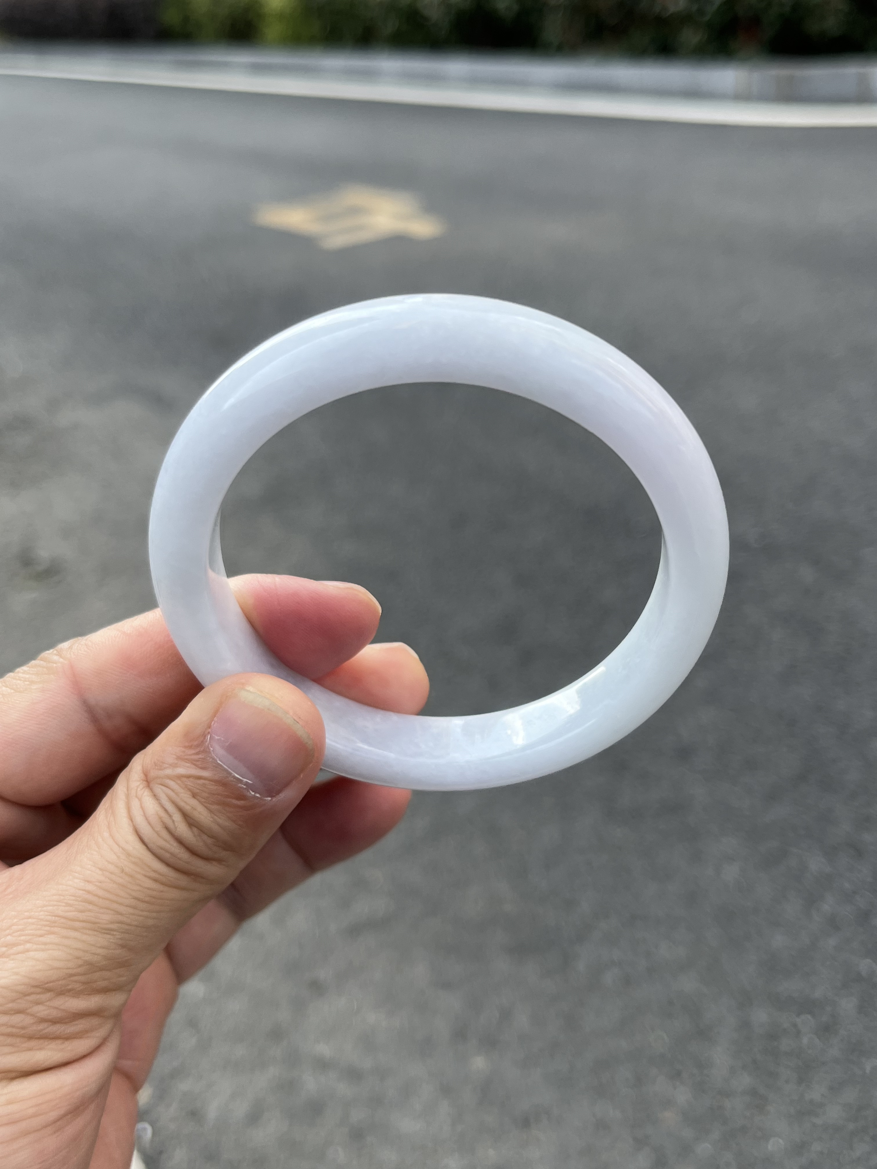 1029-0965天然A货翡翠手镯60-12-8.5淡紫细腻轻微皮纹