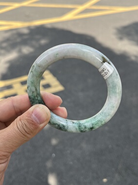 0726-0455天然A货翡翠手镯57.8-11-11圆条福镯半山半水阳绿妈妈镯