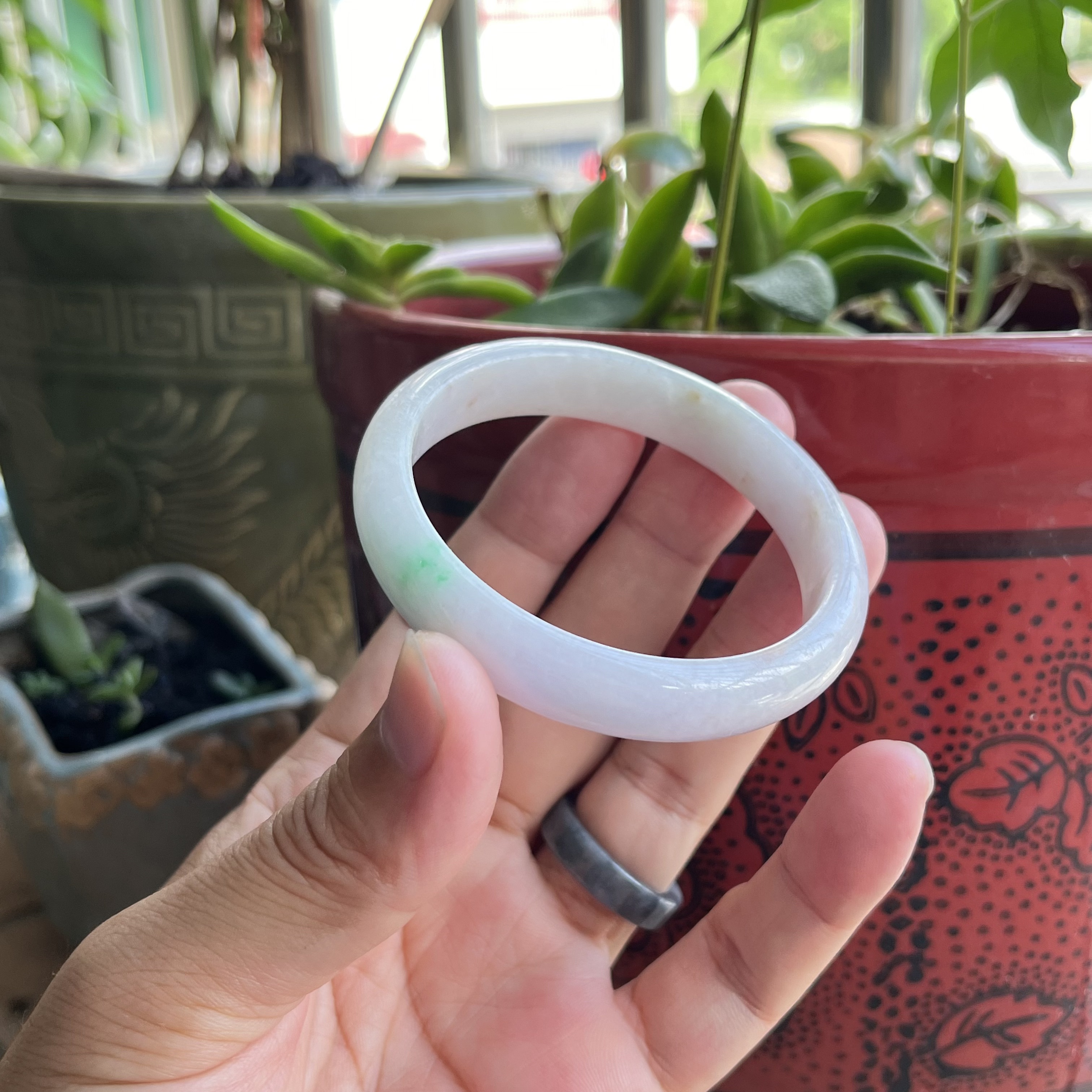 08260655天然A货翡翠53-127紫底带阳绿带洒金完美