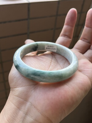 09120849天然A货翡翠手镯59-12.5-8蓝底蓝花轻微棉线纹裂