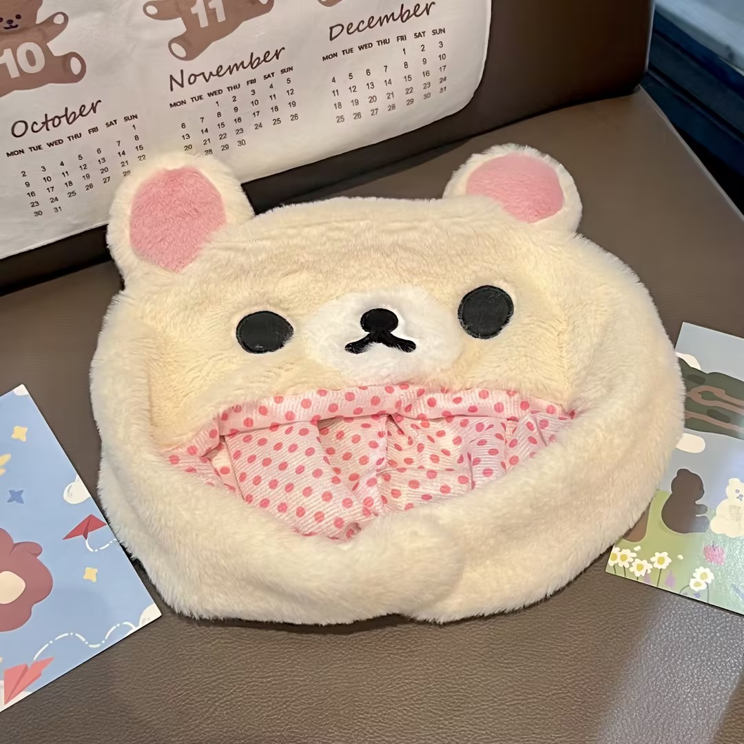 可爱小熊毛绒帽子女生韩版少女心粉色轻松熊卡通头套帽超萌布偶帽