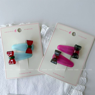 【现货】PomPom韩国进口儿童发夹亚克力蝴蝶结磨砂亮彩掰掰夹边夹