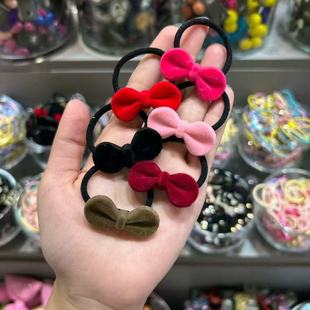 现 BebePrince韩国进口儿童发饰秋冬植绒蝴蝶结皮筋小号发圈一对