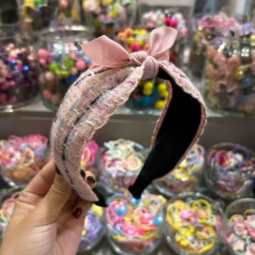 BebePrince韩国代购儿童发饰蝴蝶结毛呢格纹小香风头箍布艺发箍