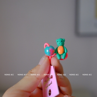 【现货】pompom正品韩国代购女童小熊球球撞色荧光粉色头绳发圈