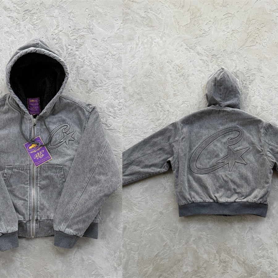 Corteiz情侣牛仔连帽刺绣夹克