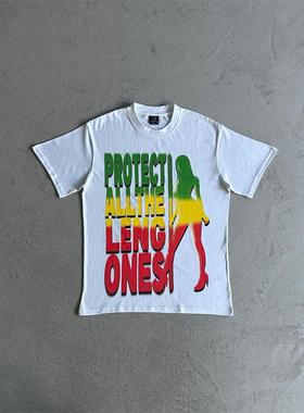 Corteiz 夏季百搭丝绒岛屿英文黑色短袖大码潮流白色模特圆领T恤