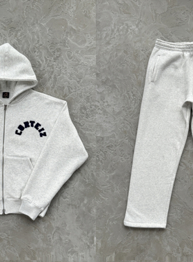 Corteiz 秋季新款百搭字母灰色学院拱形开衫外套卫裤套装男女休闲