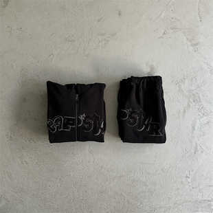 Trapstar宽松显瘦裤子男女同款黑色连帽卫衣长裤套装加绒又酷又甜