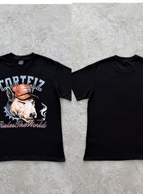 Corteiz 动漫风黑色短袖 dog pound tee -black狗头标志男女T恤潮