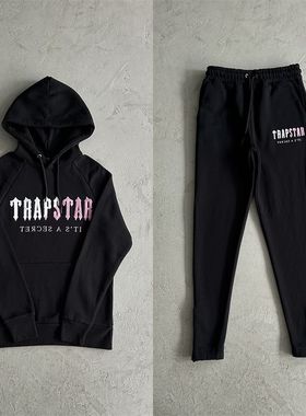Trapstar 新款小众红黑色正品卫衣卫裤套装男女款休闲运动连帽衫