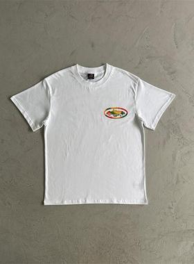 Corteiz新款时尚彩虹岛屿白色圆领T恤宽松高街恶魔岛罗马时间短袖