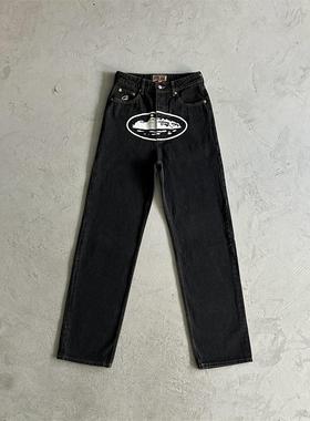 Corteiz 新款恶魔岛岛屿黑色牛仔长裤高街休闲美式嘻哈男女潮百搭