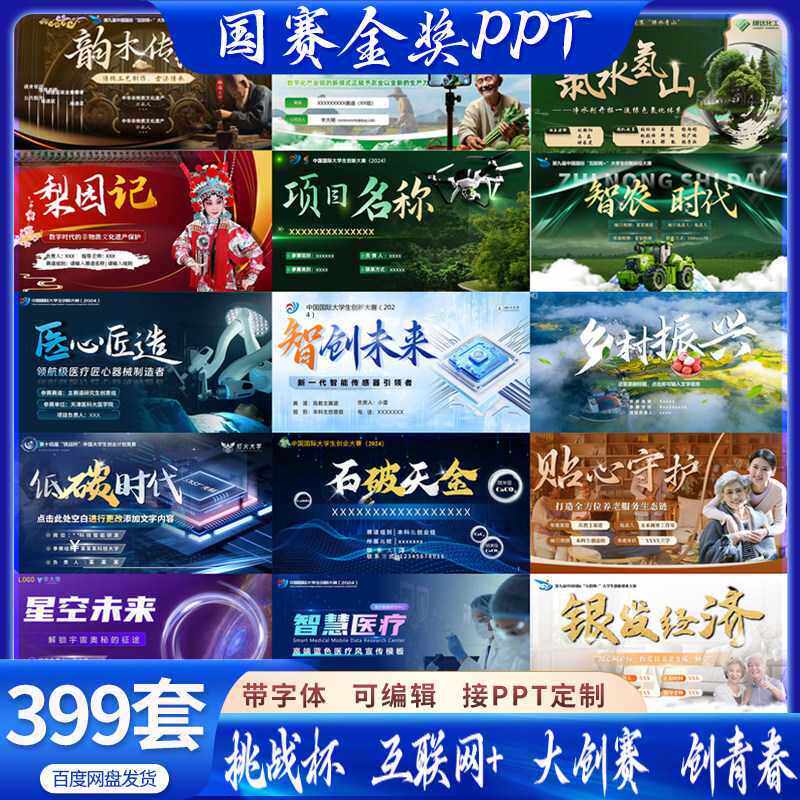 挑战杯互联网加国赛金奖PPT模板大学三创赛创新创业大创青春大赛