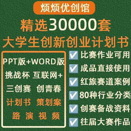 大学生创新创业项目计划书互联网大赛word范文PPT商业策划案成品