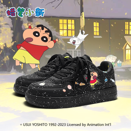 蜡笔小新星空黑秋冬低帮休闲板鞋