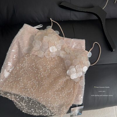 严选纯欲性感蕾丝网纱吊带连衣裙女装设计亮片礼服包臂短裙