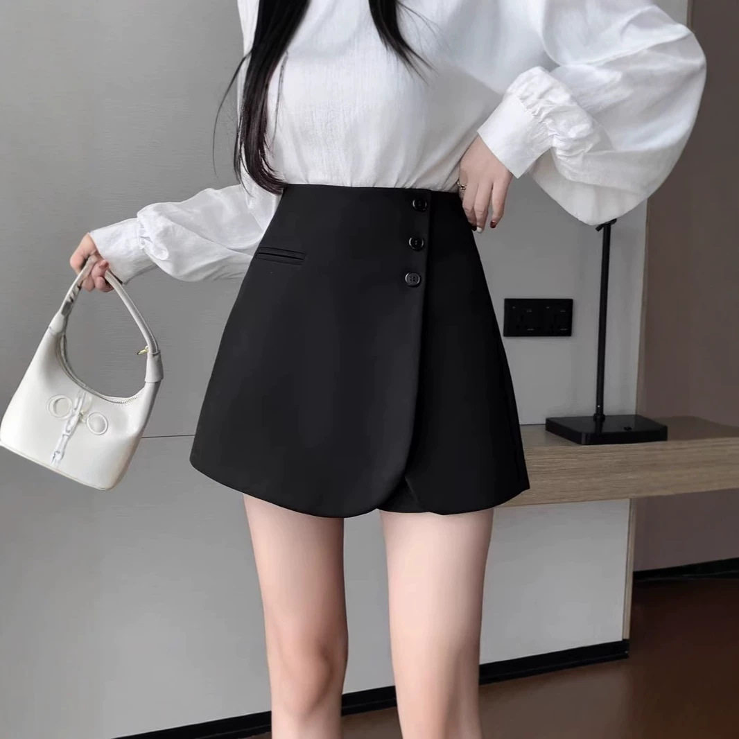 不规则西装裙裤高腰A字阔腿短裤女2026春夏新款宽松直筒休闲裤子图片
