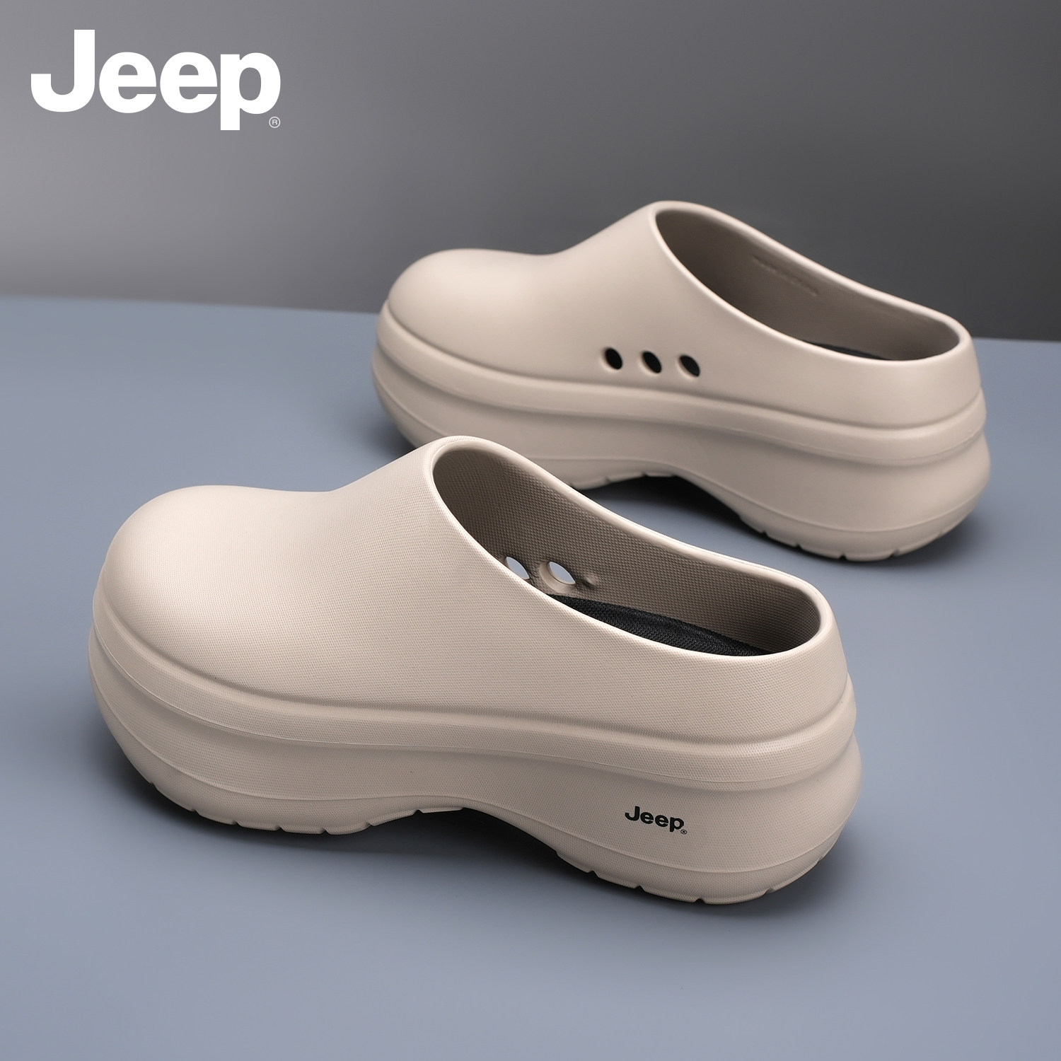 JEEP/吉普包头半拖鞋男士新款夏季厚底防滑厨师鞋男户外勃肯鞋男