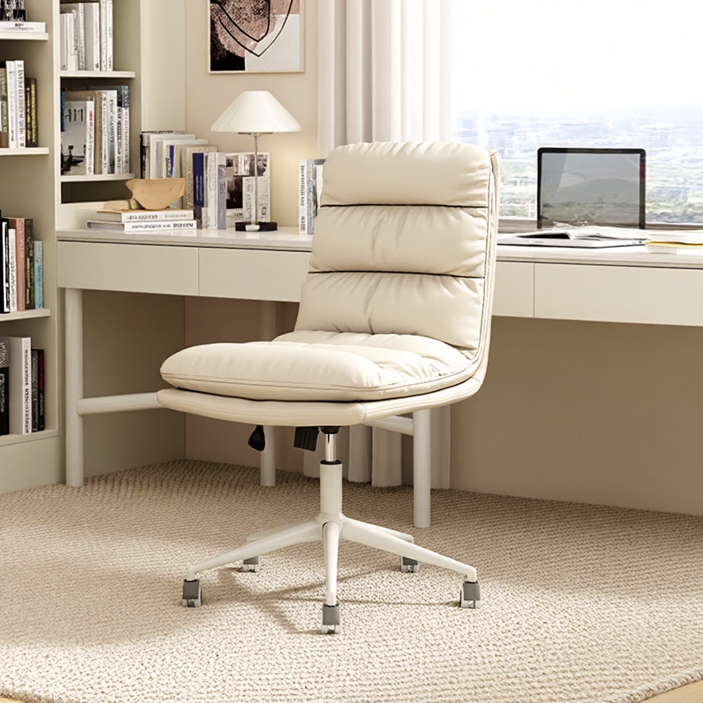 奶油风办公椅大学女生学习电脑椅