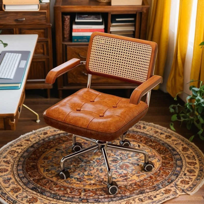 中古风真皮电脑椅办公椅写字椅子