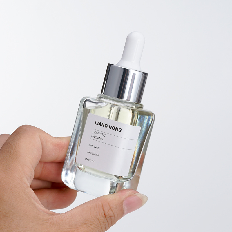 30ml高档方形玻璃透明粉底液瓶分装精油滴管瓶厚底精华液小空瓶