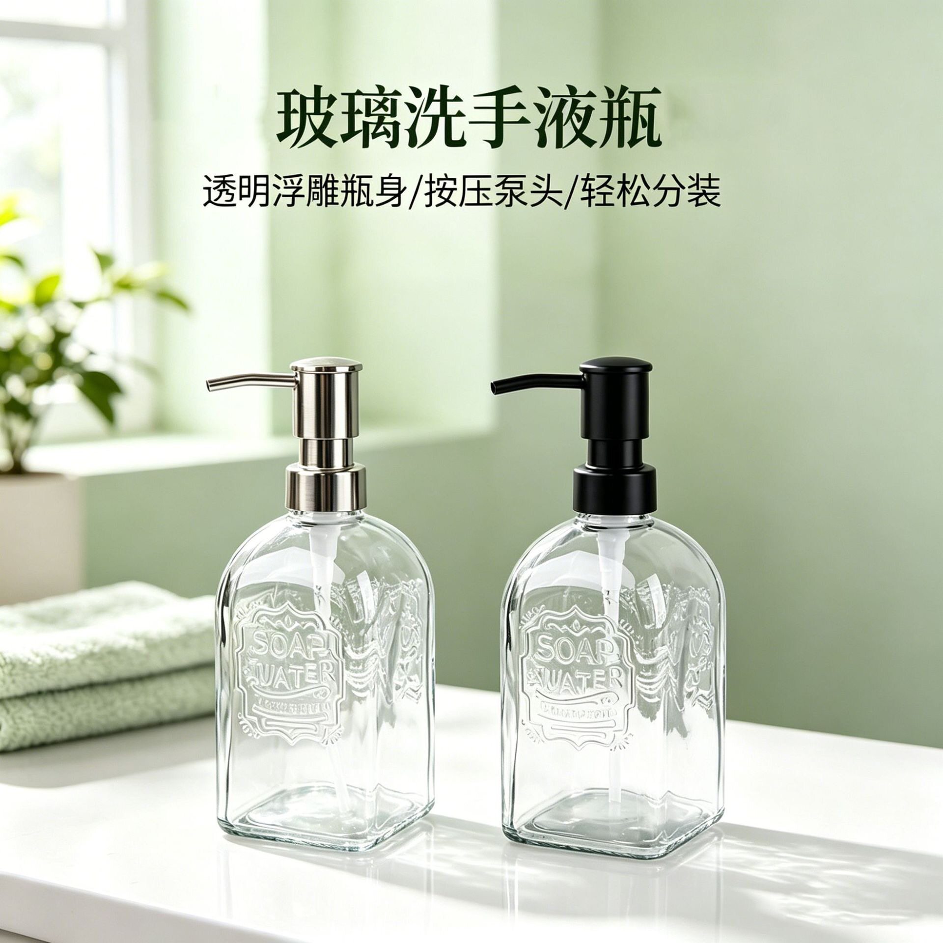北欧亚马逊洗发水瓶子空瓶soap皂液器沐浴露洗手液瓶玻璃分装空瓶