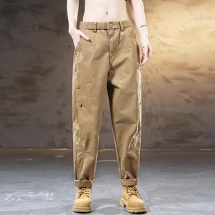 新款 宽松长裤 情侣款 卡其色女士潮牌全棉工装 休闲裤 2025春季 男士 裤
