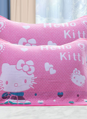 凯蒂猫枕巾三层家用KT纯棉一对装keiti猫全棉柔软哈喽Kitty枕头帕
