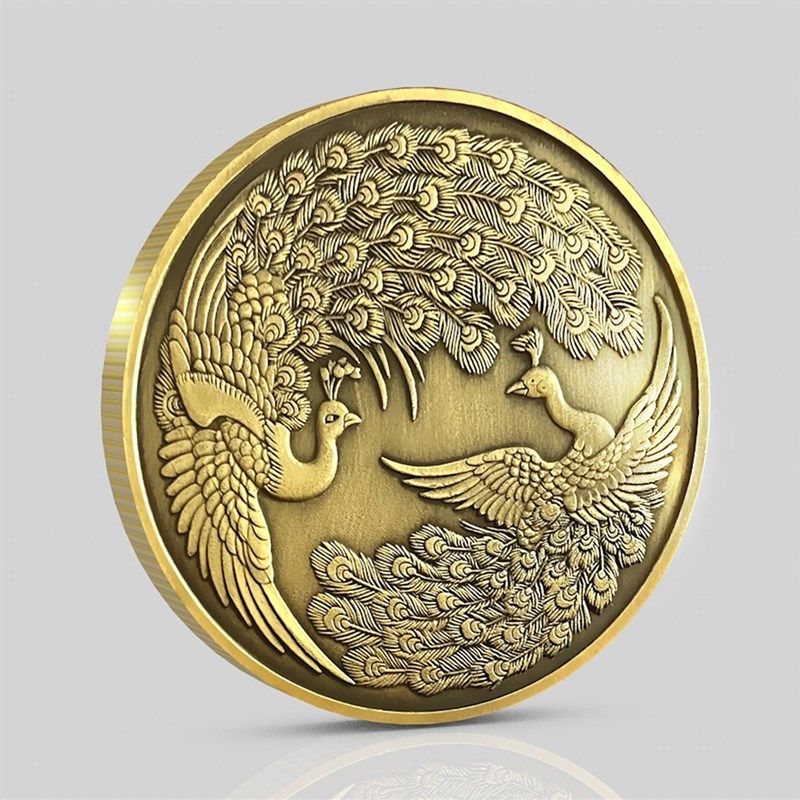 速发孔送开屏国潮小礼品 中国风纪念章装饰工雀品硬币朋友艺礼