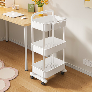 速发书架置物架落地多层可推动带轮小纳车零食书桌旁阅读桌面收移